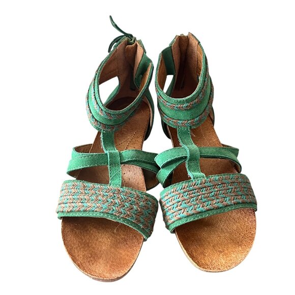 Naya Vintage Green Suede Leather Braided Boho Gladiator Sandals 9" Outer Sole - Picture 1 of 10